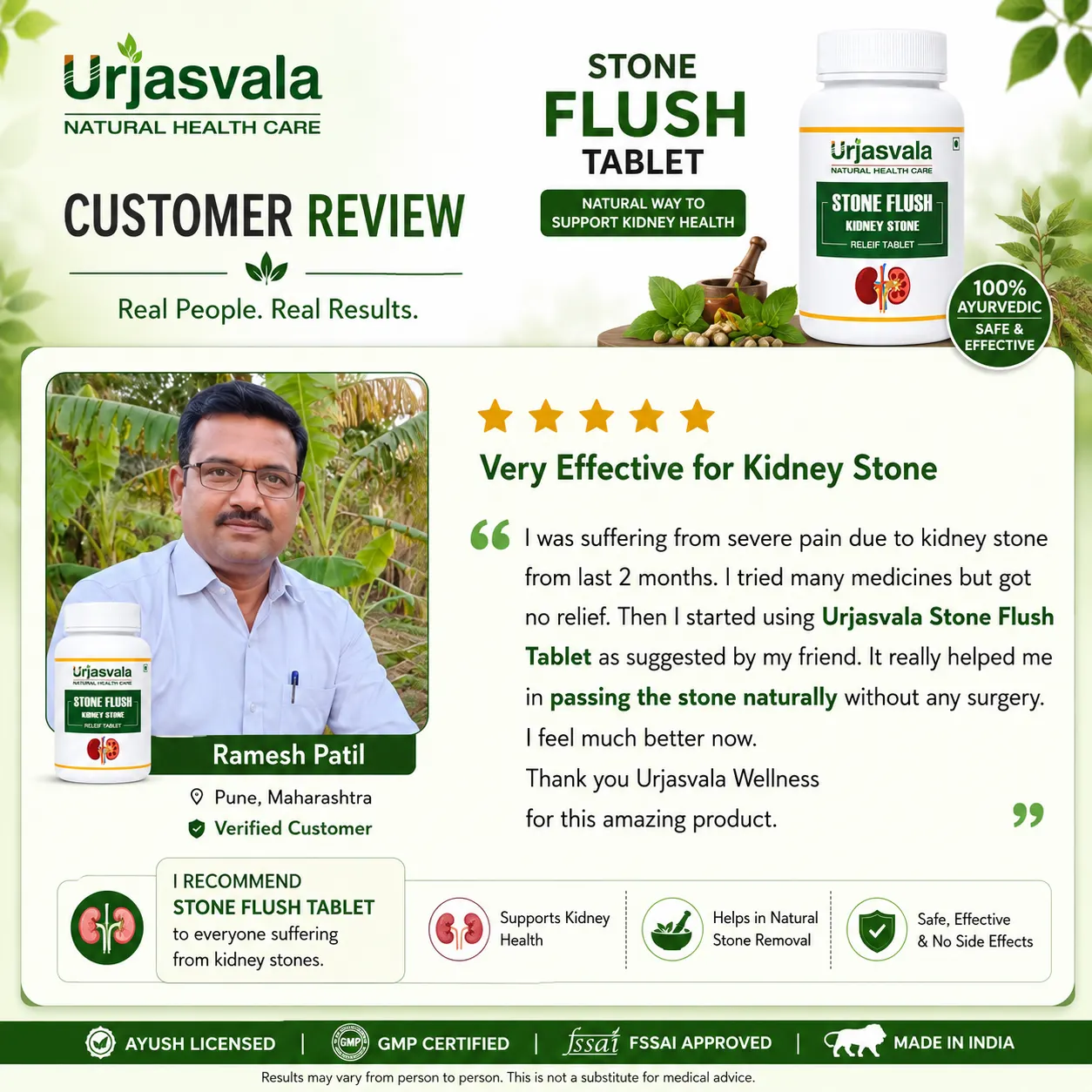 Urjasvala Stone Flush 120 Tablets Customer Review