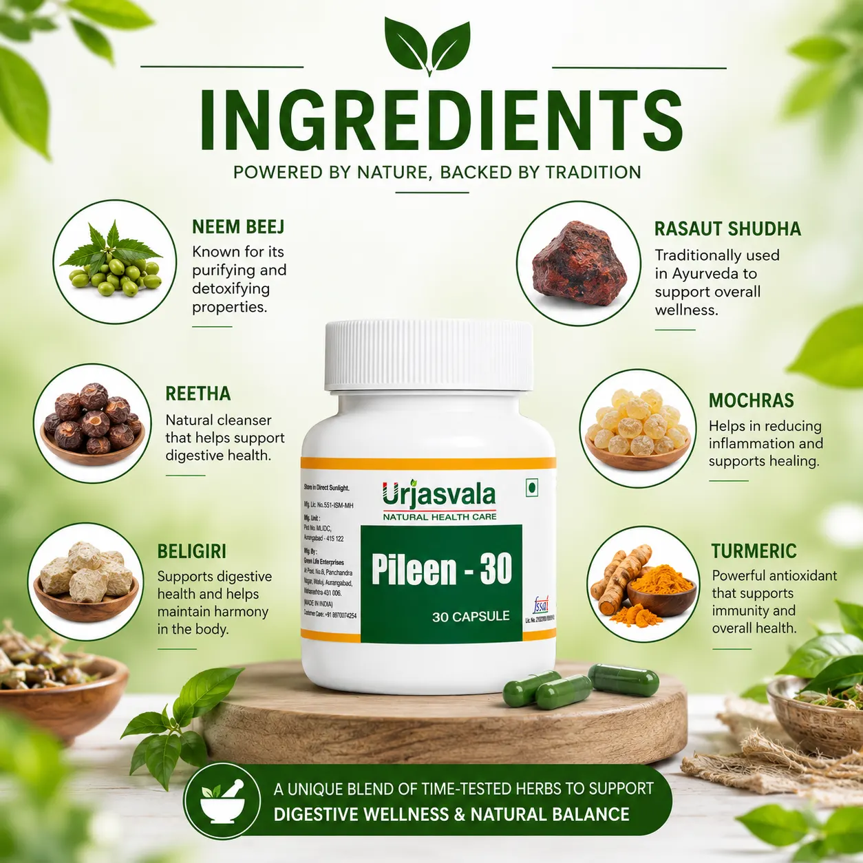 Herbal Ingredients in Urjasvala Pileen-30 Capsules