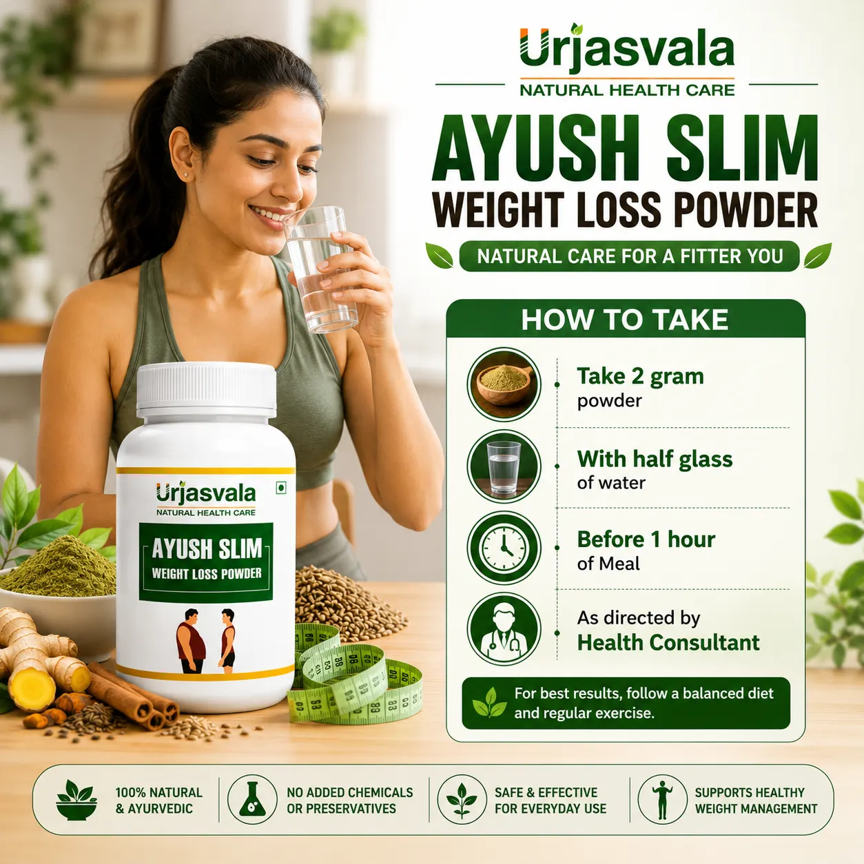 How to Use Urjasvala Ayush Slim Powder