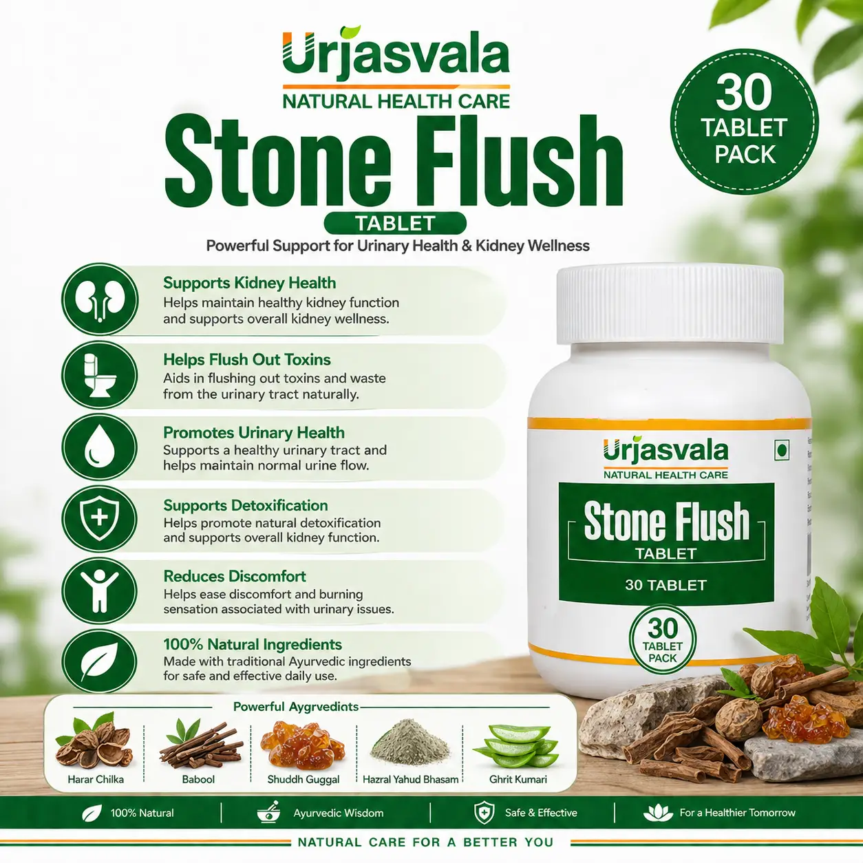 Urjasvala Stone Flush 30 Tablets Kidney Wellness Benefits