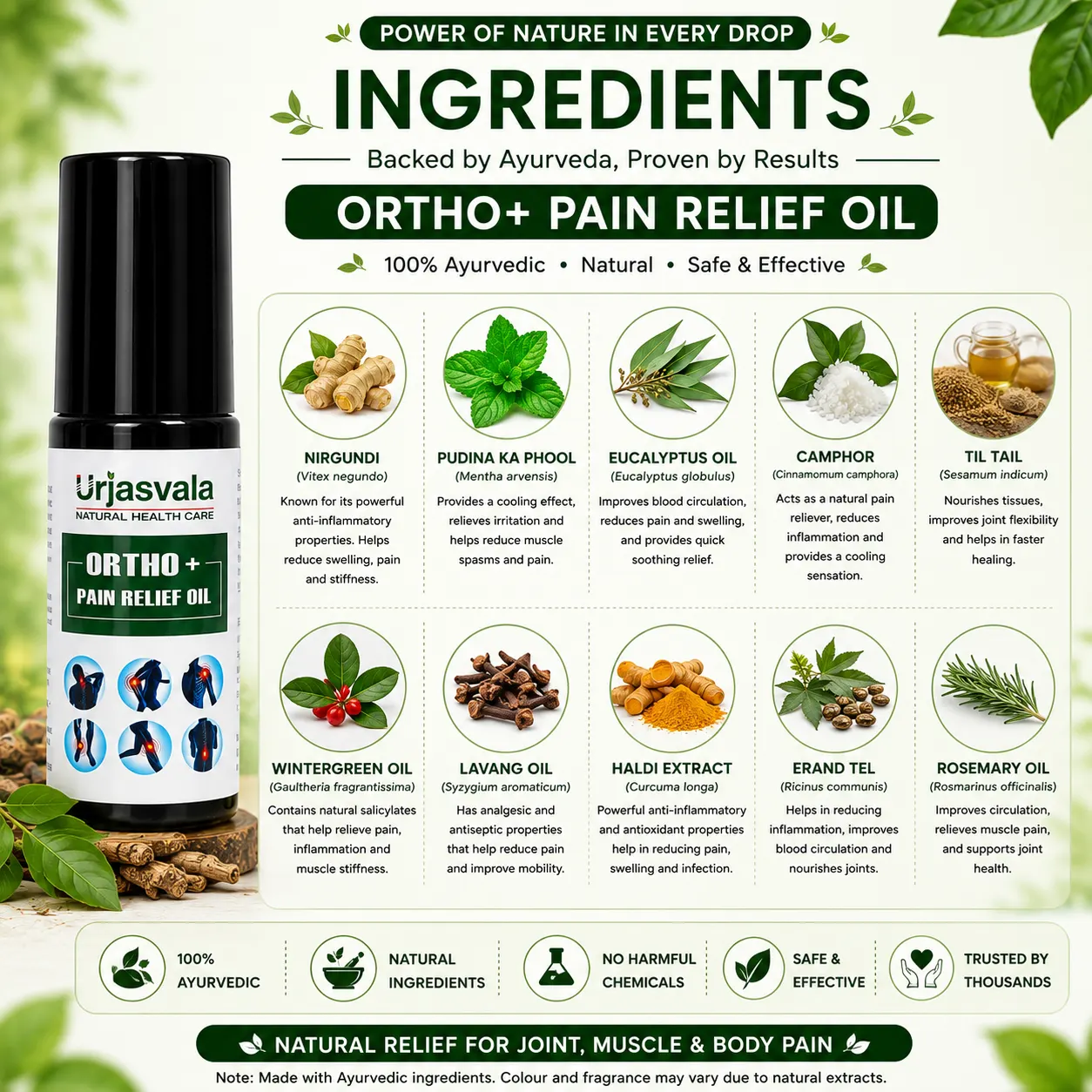 Herbal Ingredients in Urjasvala Ortho Pain Relief Oil Spray